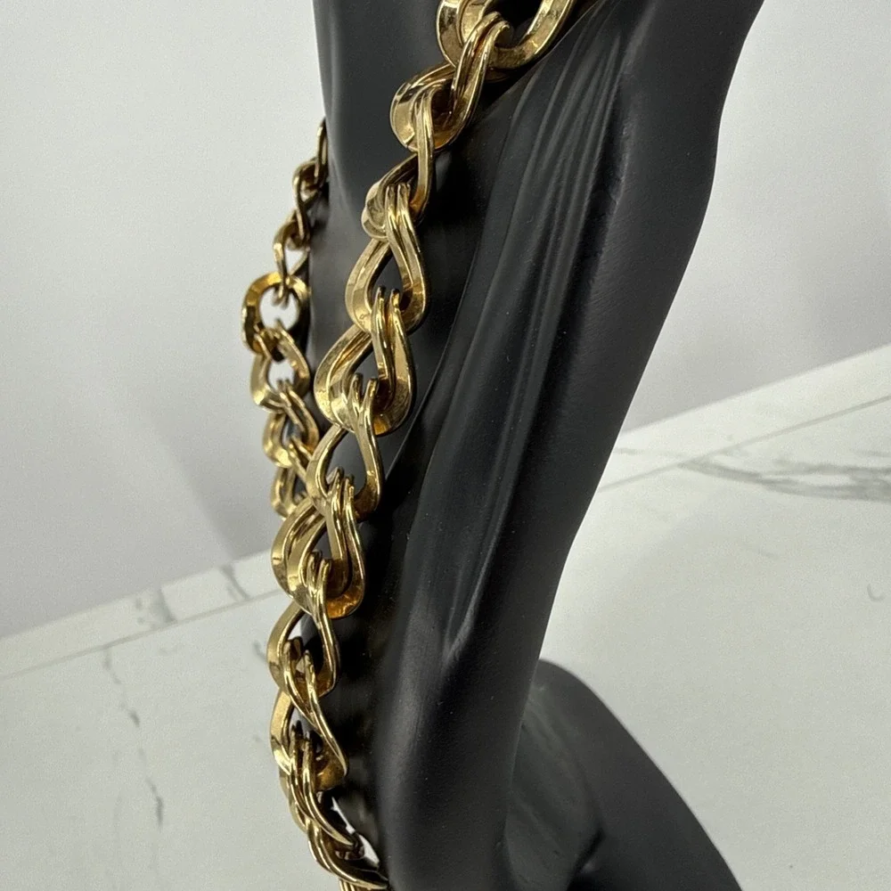 Vintage Monet Necklace Chunky Double Link Chain Gold Tone Signed 20